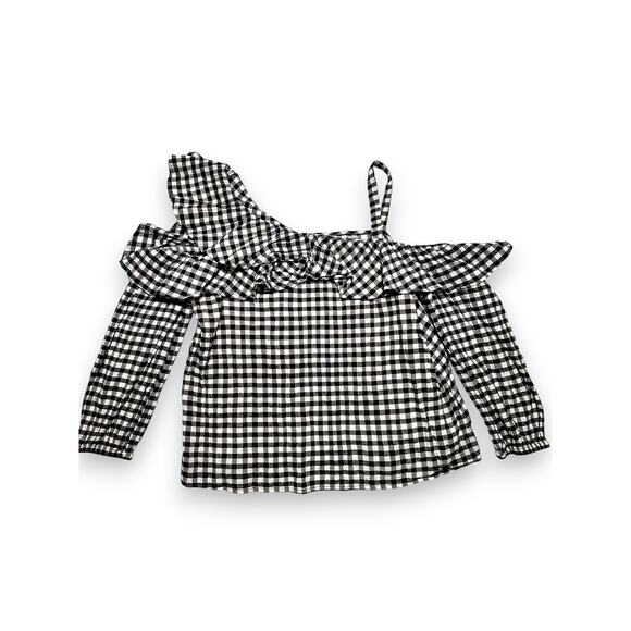 Express Black & White Gingham One Shoulder Ruffle Top Size M - Picture 2 of 10